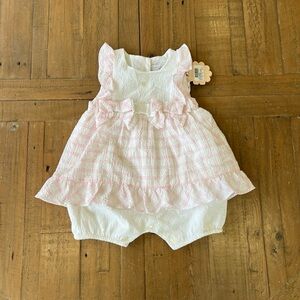 Patachou Pink Plaid Bow Detail Skirted Romper Baby Girl 12 Months New Ruffles